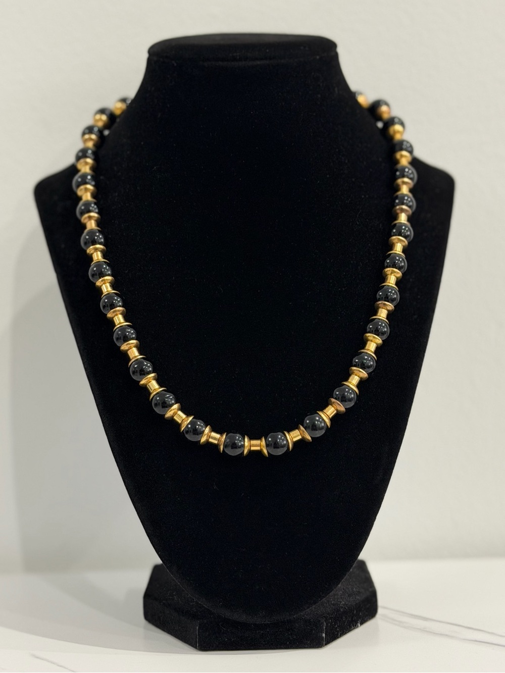 Vintage Black and Gold Beaded Necklace - Women Jewelry